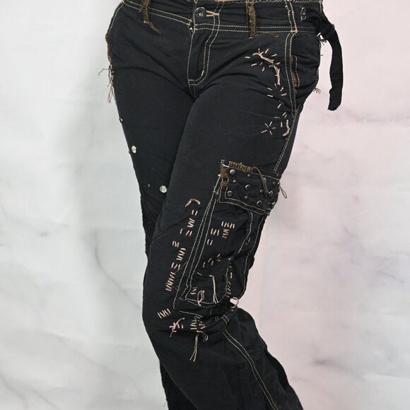 Miss Me Black Cargo Pants with Embellishment and Embroidery Detailing - Picture 1 of 11